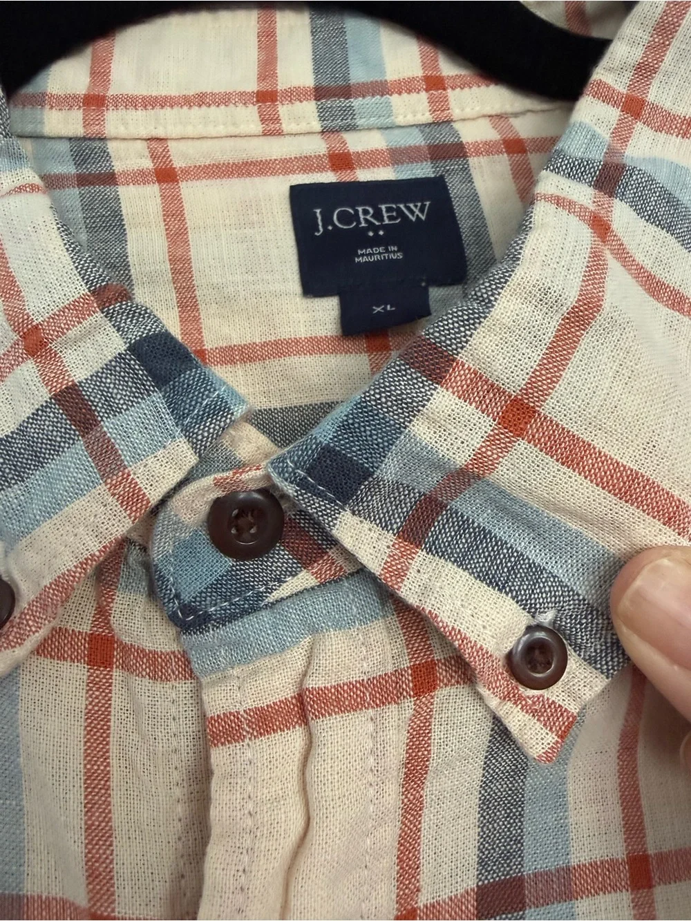 J. Crew Beige Plaid Button-Down Shirt with Blue and Red Accent Mens XL